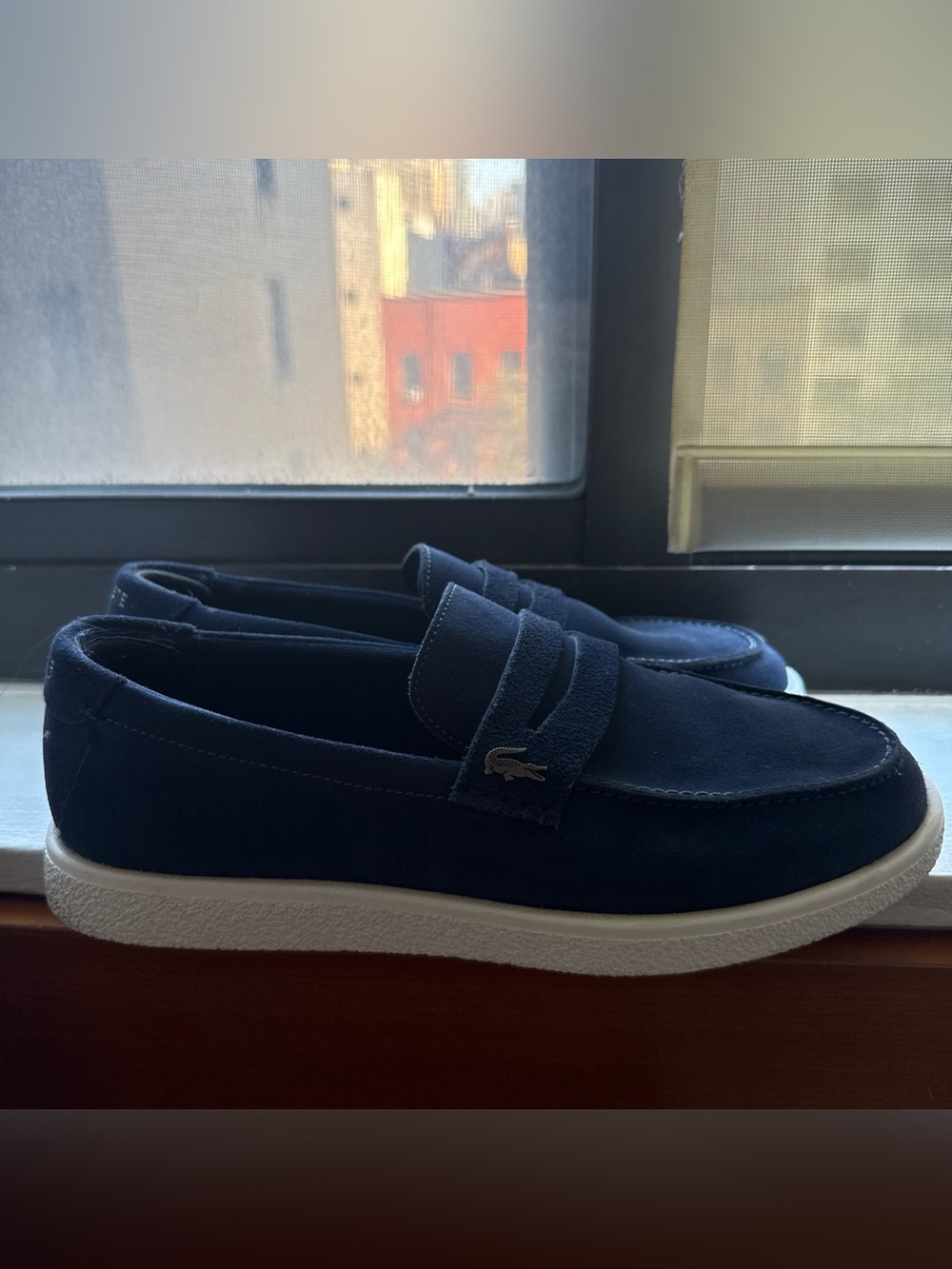 Lacoste Navy Blue Suede Cochet Penny Loafers 9